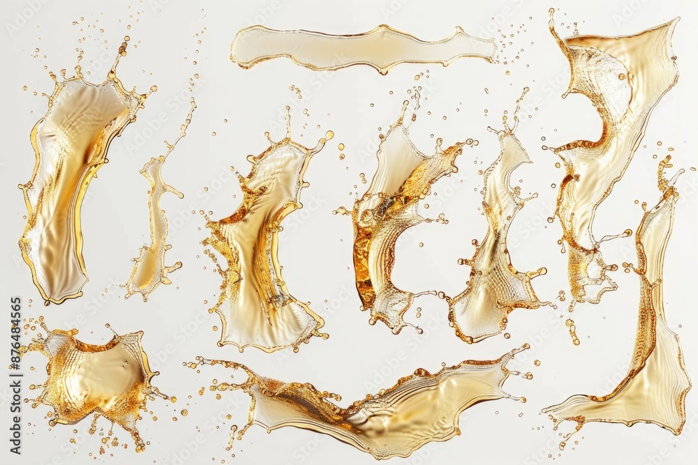 Aufkleber A close-up view of various colored liquids creating splashes on a white background, suitable for use in design and communication projects