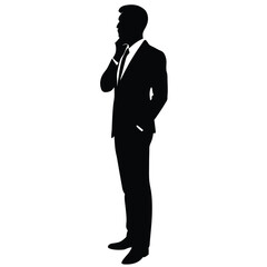 Obraz premium vector silhouette of a business man thinking in profile view 