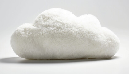 Soft fluffy cloud-shaped pillow on white background cute and cozy decor perfect for kids' rooms