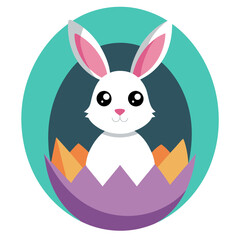 Easter Bunny Emerging from Cracked Egg Illustration