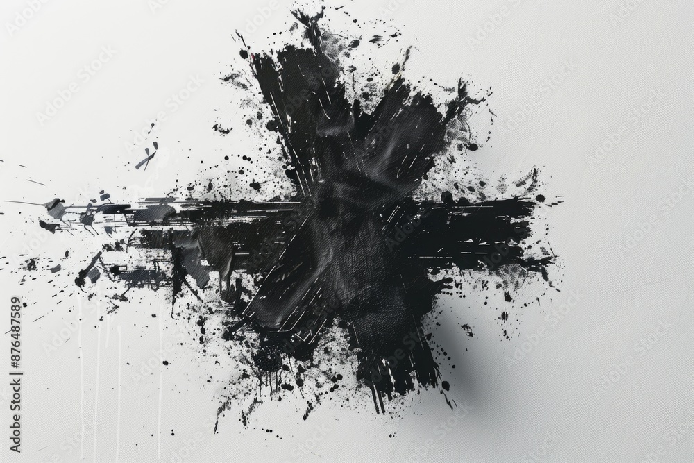 Poster A unique black and white image of a cross created from paint splatters