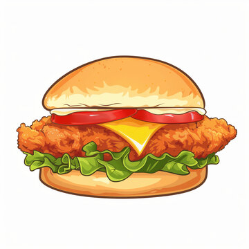 recommend clip art: chicken sandwich with crispy fried fillet topped with tomato cheese and lettuce