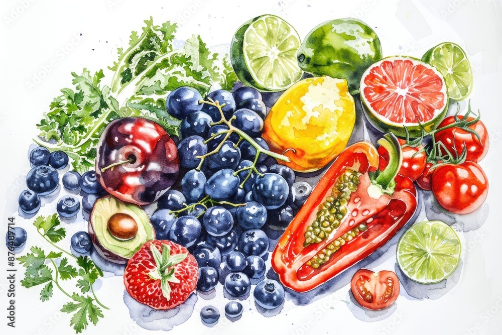 Poster A colorful array of fresh fruits and vegetables on display