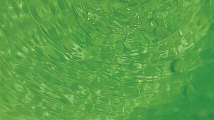 Green water with ripples on the surface. Defocus blurred transparent blue colored clear calm water surface texture with splashes and bubbles. Water waves with shining pattern texture background.