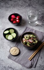 Seaweed radish cucumber salad in a bowl