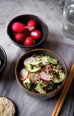Seaweed radish cucumber salad in a bowl