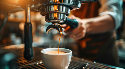 Coffee Pouring Into Cup at Cafe Morning 