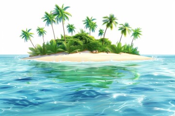 A tropical island with crystal clear water and white sandy beach Illustration on a clear white background --ar 3:2 --style raw Job ID: 4c10e46d-ac9e-4c64-89d9-84dadb1e982c