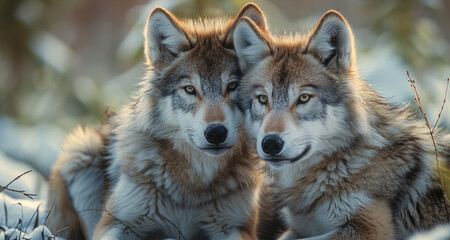 Obraz premium Close-up of small, cute wolves. Generative AI.