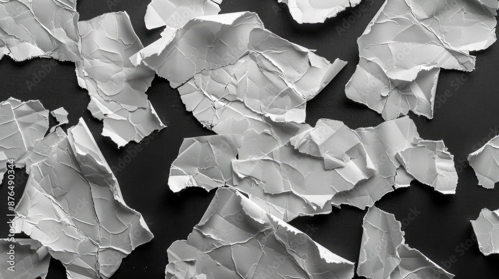 Poster A collection of papers with text on them in a black and white color scheme