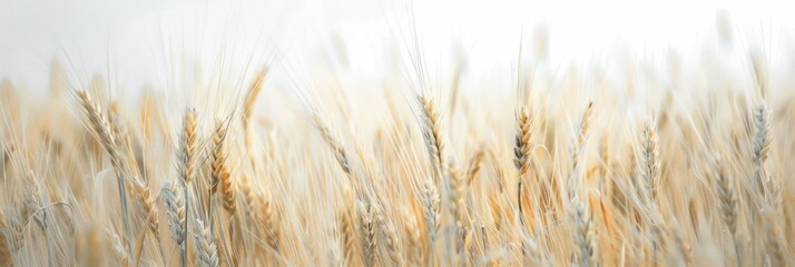 Fototapeta premium Sprawling wheat field under clear sky, detailed image highlights texture, color Embodies countryside