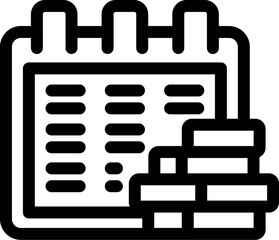 Line art icon of a calendar with a stack of coins, representing growing profits over time