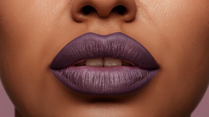 A close up of a woman's lips with purple lipstick, AI