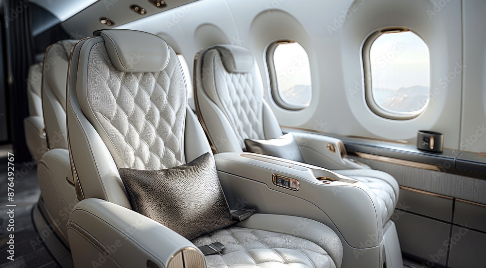 Poster a jet seat with adjustable headrests, showcasing the ergonomic design and attention to passenger com