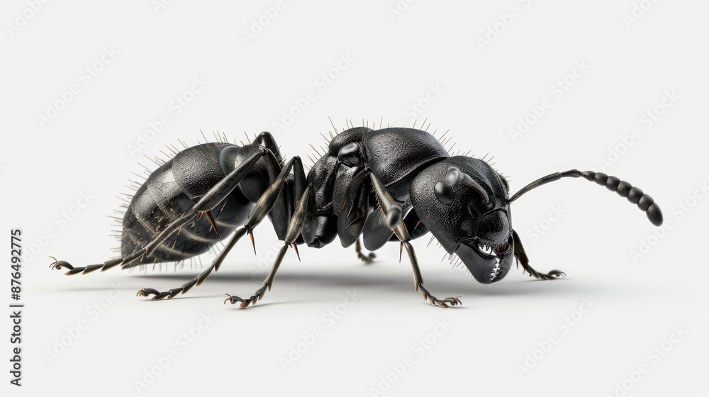 Poster a close-up image of a small black insect sitting on a white surface