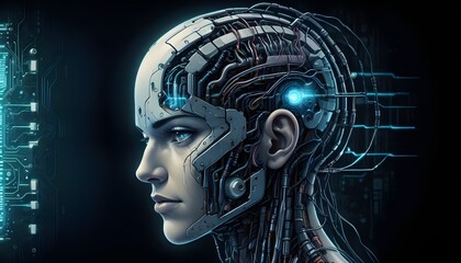 Futuristic AI Human Interface Illustrations with Neural and Cybernetic Details