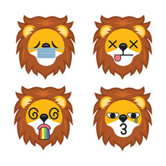 Vector set of cute Lion face emoticons with various expressions. Isolated on white background.