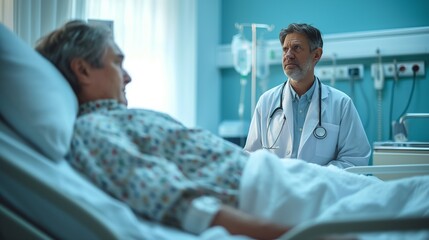 Fototapeta premium Doctor examining a patient in a hospital bed