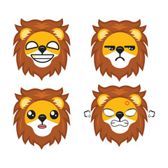 Vector set of cute Lion face emoticons with various expressions. Isolated on white background.