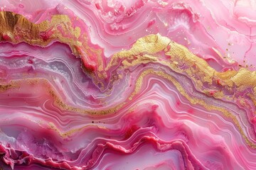 Obraz premium Rose Gold Marble Texture on Pink Background for Wallpaper, Art, and Design with Liquid Agate Top and Glitter Print