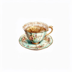 Tea cup with saucer watercolor icon zoomed out