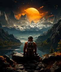 Fototapeta premium The sky is filled with a large orange moon