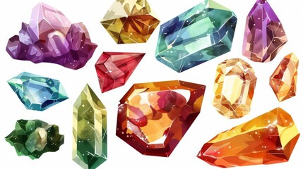 Fototapeta premium a sparking gemstone clipart, precious stone, detailed design, various colors, isolated on white background