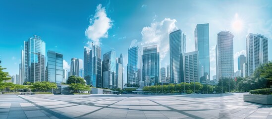 Obraz premium City square and skyline with modern buildings.
