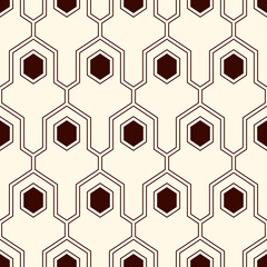 Contemporary geometric pattern. Puzzle ornament. Repeated interlocking figures. Modern mosaic background. Seamless surface abstract design. Geo wallpaper. Digital paper, textile print. Vector art