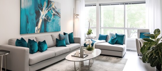 Modern Living Room with Sectional Sofa and Teal Accents