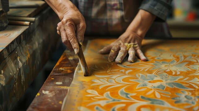 An artisan crafts stunning block-print designs, showcasing incredible skill and dedication to this art.
