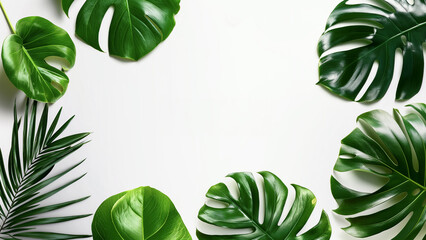 Vibrant Tropical Leaves Border on White Background – Perfect for Invitations, Posters, and Wall Art