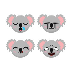 Vector set of cute Koala emoji faces with various expressions. Isolated on white background
