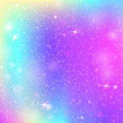 Fairy Pattern. Blue Colorful Hologram. Princess Invitation. Fairytale Girlish Effect. Purple Fantasy Gradient. Pink Magic Background. Kawaii Glitter. Stars Princess Invitation.