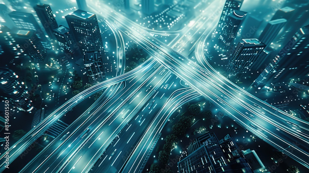 Aufkleber abstract aerial view of highway network with connections, smart city concept with digital technology