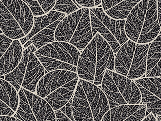 Seamless black and grey floral background with leaves. Hand drawn minimal abstract organic shapes pattern. Vector black abstact pattern with grey leaves.