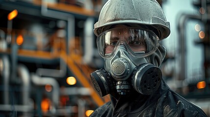 Fototapeta premium A refinery worker in PPE. Generative AI.