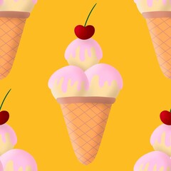 Summer cartoon print seamless ice cream pattern for wrapping paper and fabrics