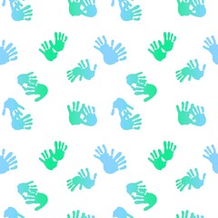 Fototapeta premium Handprint paint spots seamless abstract pattern for fabrics and linens