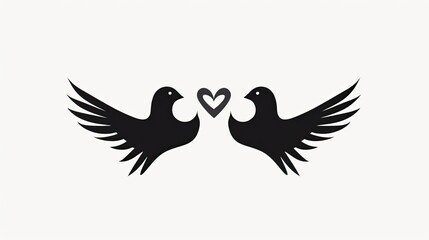 Obraz premium 2 black vector style doves carrying one heart