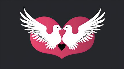 Fototapeta premium Two black and white doves carrying heart silhouette 