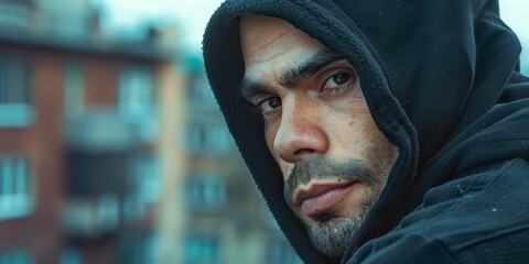 Male runner considering outdoor fitness, exercise, and wellness in city or nature. Sportwear-wearing urban athlete, person, and mindful for workout, training, and health.