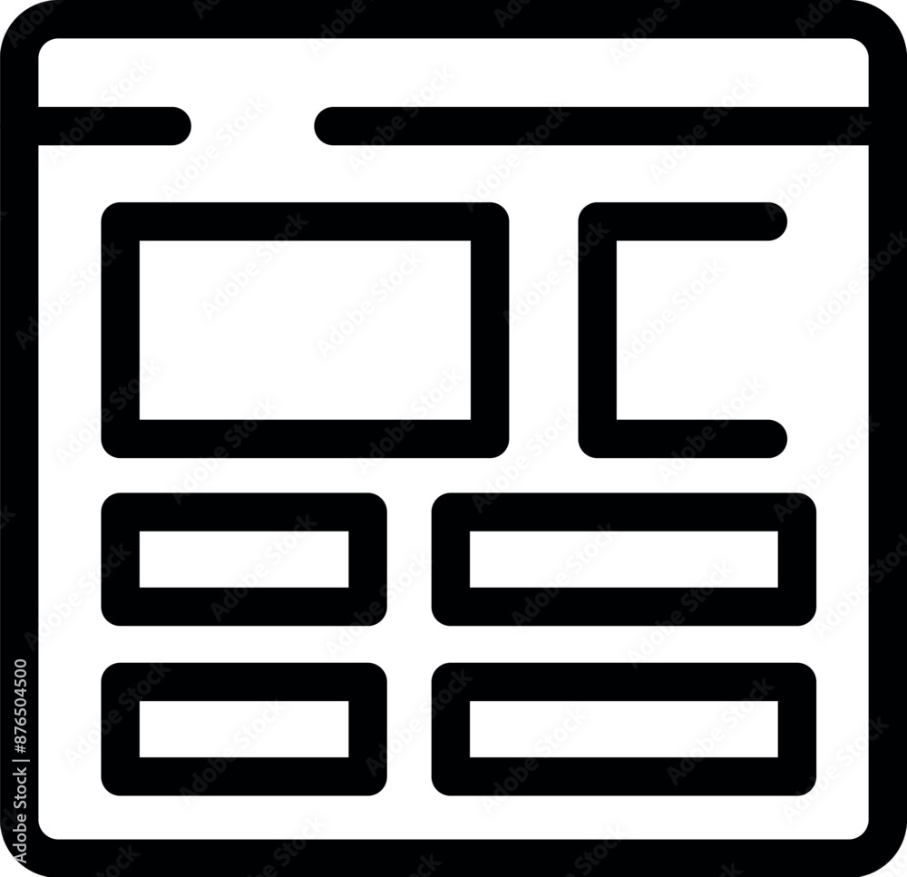 Poster simple modern website layout with header, main content block and footer in black outline style