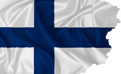 Finnish flag with torn edges on silk texture