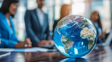 A Business Meeting Globe Focuses On Global Expansion and Opportunities. Generative AI