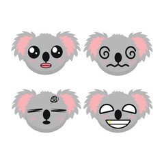 Vector set of cute Koala emoji faces with various expressions. Isolated on white background