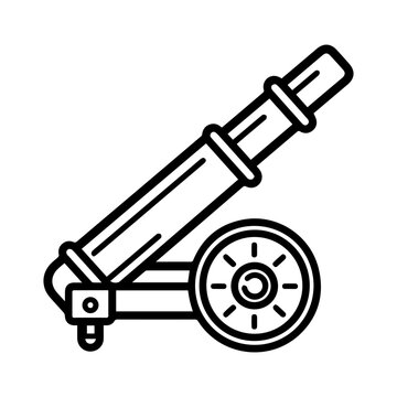 recommend clip art: artillery icon or modern line symbol. Vector line art and icon design with bold outline. Black and white Pixel Perfect minimalistic symbol isolated white background. Silhouette simple thin sign