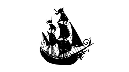 Pirateship silhouette vector in black and white