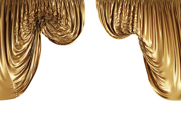 Golden theatre curtains isolated on a transparent background