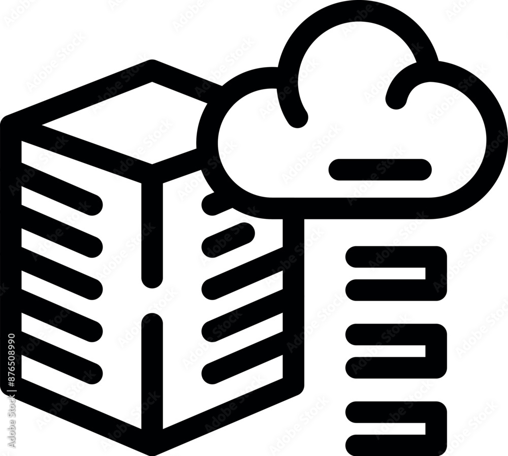 Poster simple bold outline icon representing a datacenter connecting to the cloud for data storage and proc
